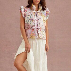 Multicolor Boho Women's Flower Print Bow Front Puffer Vest